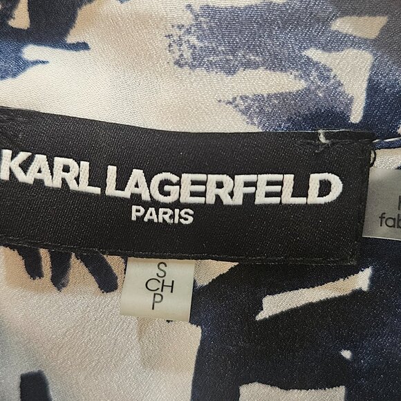 Karl Lagerfeld Paris 3/4 Sleeves Button-Up Blouse Women's S/P Blue & White - Picture 3 of 15